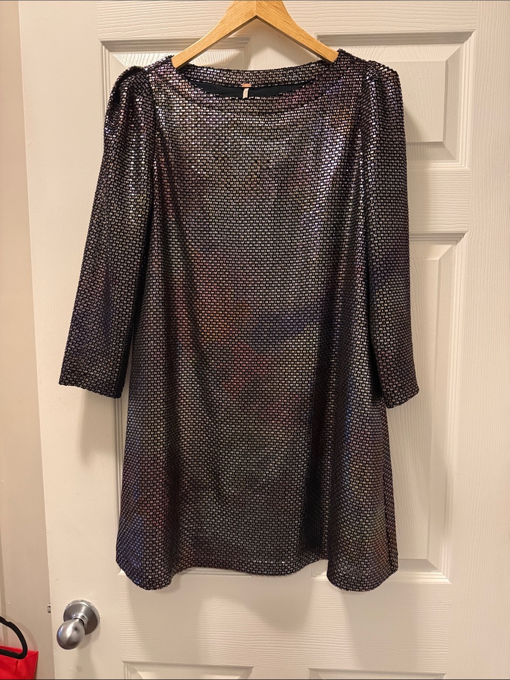 Free People Iridescent Sequin Mini Dress in Black with Multicolor Sheen